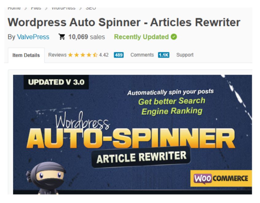 WordPress Auto Spinner Articles Rewriter Plugin 
